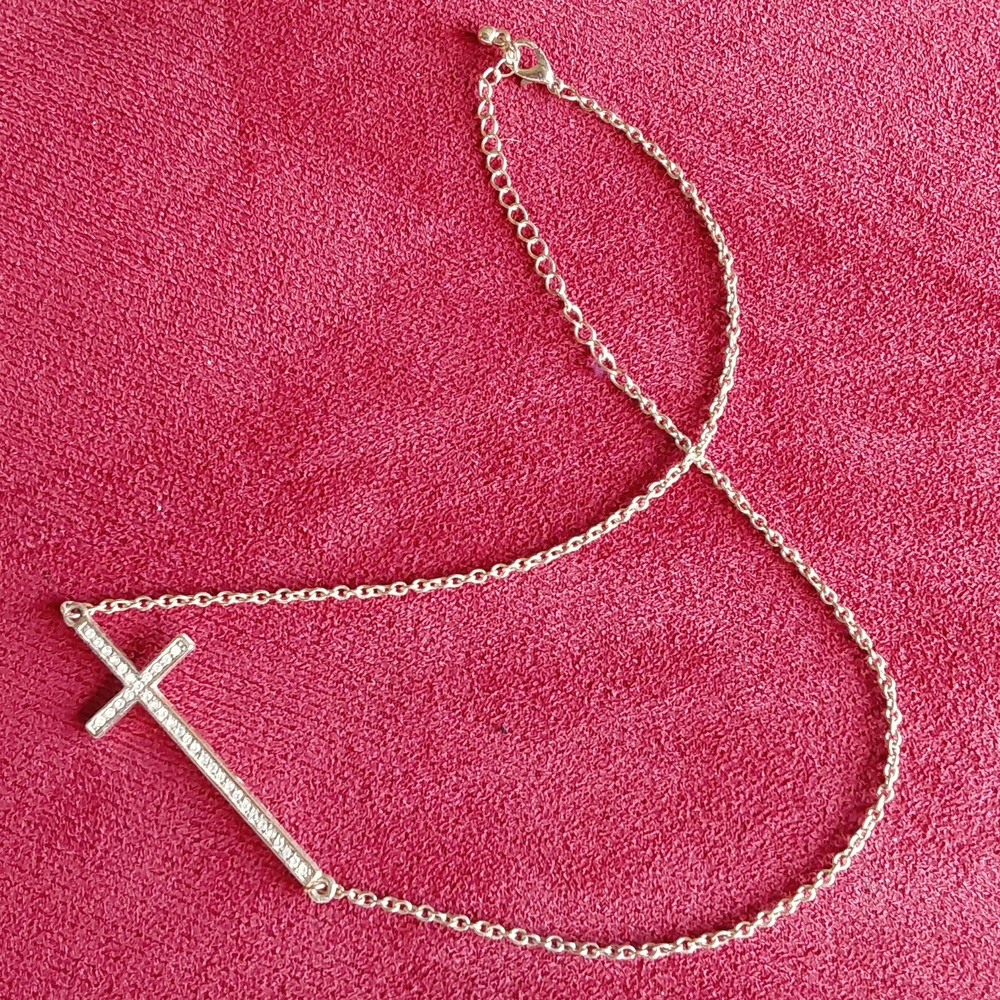 Rhinestone Cross Necklace 18-21"